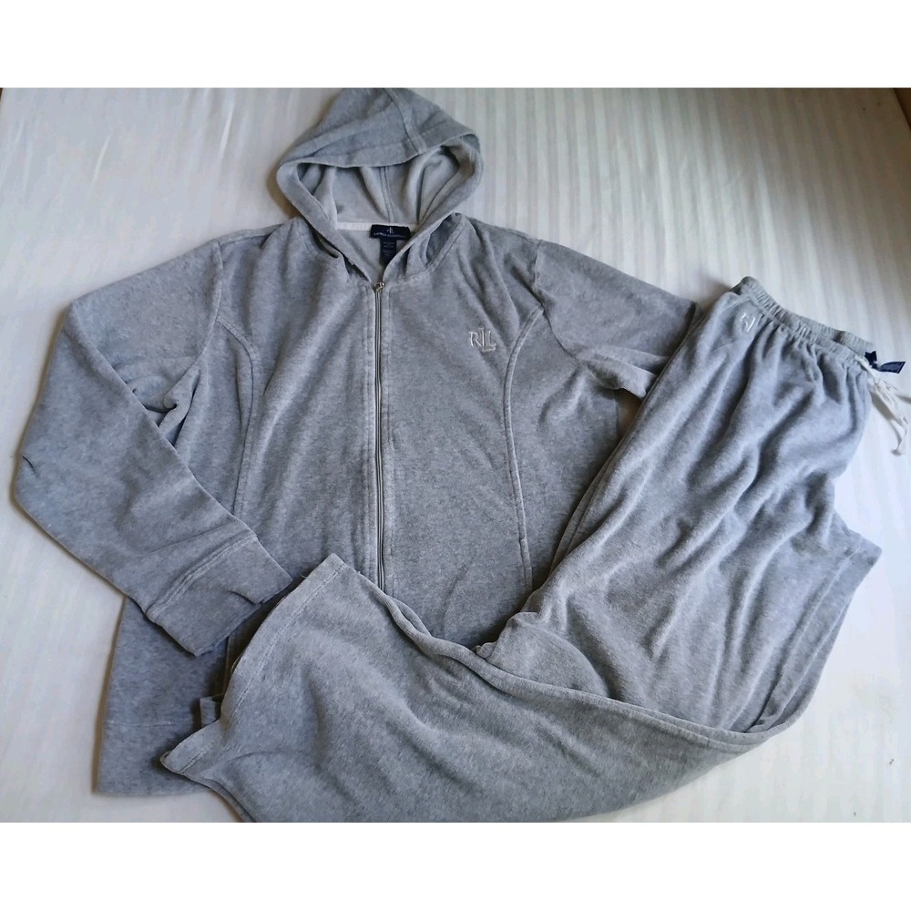 Lauren Ralph Lauren Track Suit Large XL Womens Velour Hooded Jacket Y2k